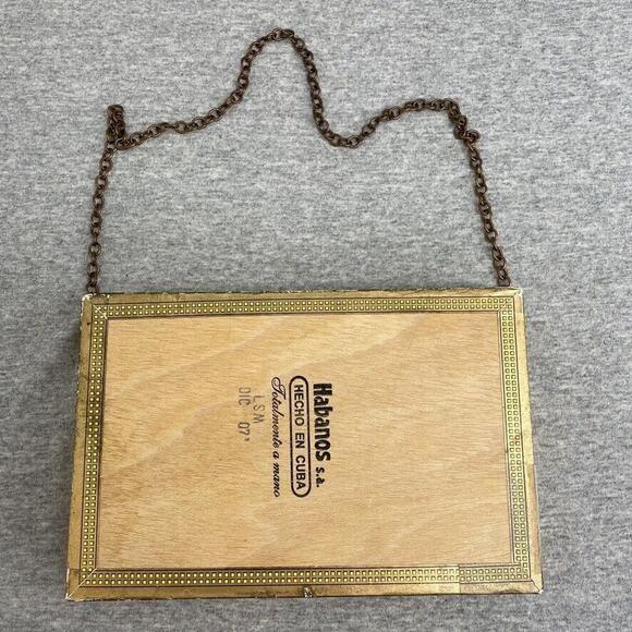 Cigar Box Purse Womens Yellow Wooden Clutch Chain Shoulder Bag Unique Handmade - Picture 9 of 10